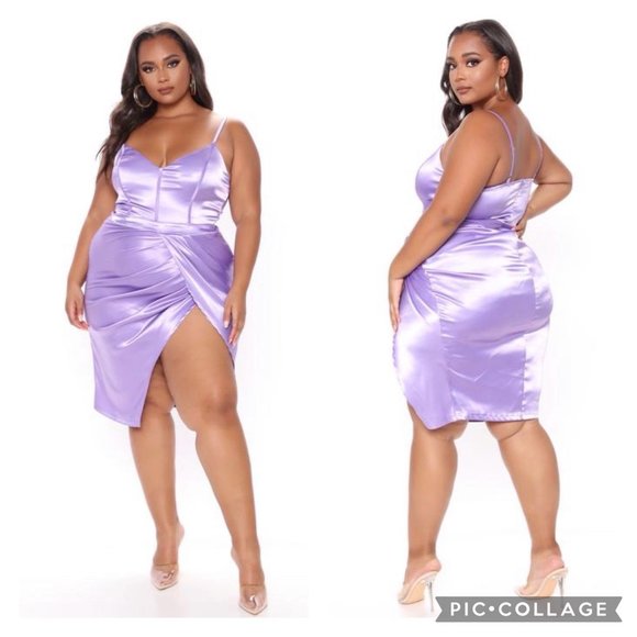 Fashion Nova Dresses & Skirts - Fashion Nova Sabrina Satin Midi Plus Size Dress Lilac 2X